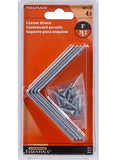 Hardware Essentials 851119 Corner Braces Steel Zinc 3" x 3/4", 4 Pack