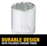 DeWALT DWMT86473OSP Chrome SAE 12-Point Short Socket, 1/2 in. Drive 1-1/8 in. L.