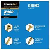 Hillman 48597 Power Pro Premium Exterior Wood Screws, #8 x 2 in., 1lb Box