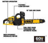 DeWALT DCCS670T1 16 in. 60V Cordless Lithium Brushless FLEXVOLT MAX Chainsaw Kit
