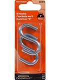 Hardware Essentials 851874 Steel Zinc-Plated S-Hook 0.263" x 2", 2-Pack