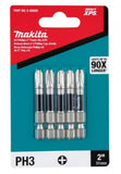 Makita E-00929 Impact XPS #3 Phillips 2 in. Power Bits - 5 pcs.