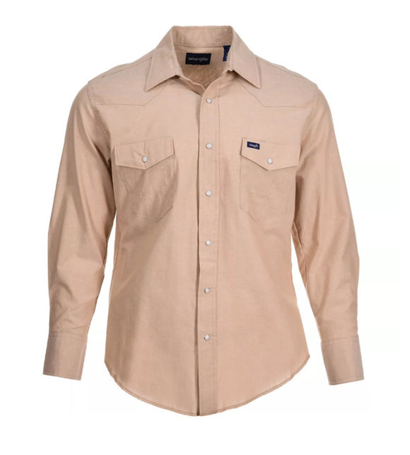 Wrangler MS728KH Cowboy Cut Western Chambray Work Shirt, Khaki, 2XL Tall