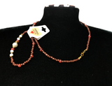Handmade Faux Pearl Beaded Necklace and Bracelet Set, Earthy Terracotta & White Jewelry, Elegant Boho Chic Set with 5cm Extension Chain