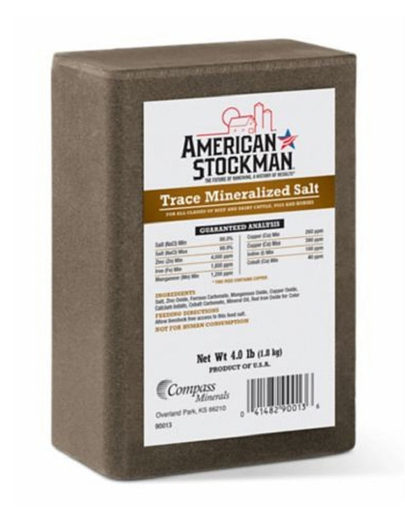 American Stockman 90013 Animal Feed 4 lbs. Trace Mineralized Cattle Salt Brick