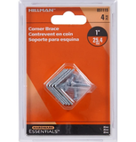 Hillman Hardware Essentials 851115 Corner Braces Steel Zinc 1" x 1/2", 4 Pack