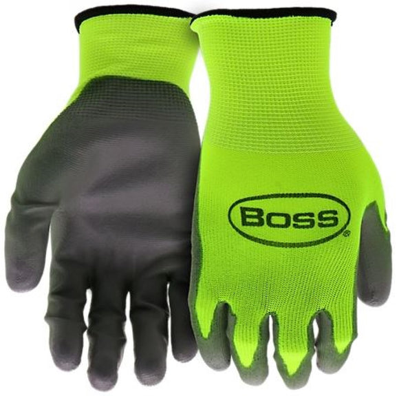 Boss B31211-L5P Flat Nitrile Grip Gloves Hi-Vis Green Large, 5-Pack