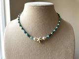 Sirenka Handmade - Starfish Beaded Necklace, Earth Tone Seed Bead Choker, Coastal Boho Jewelry with Faux Pearls