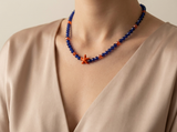 Navy Blue and Orange Starfish Jewelry Set Beaded Necklace and Bracelet Nautical Summer Beach Jewelry Coastal Boho Choker Set