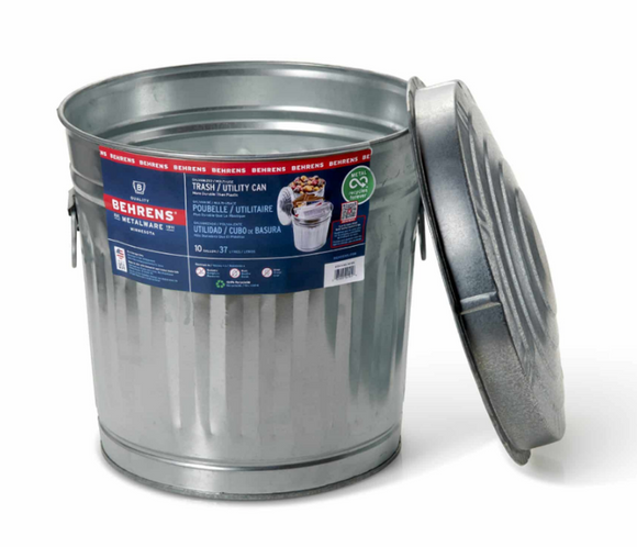 Behrens 6210 Galvanized Steel Utility/Trash Can, 10 gal. Capacity