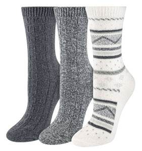 Blue Mountain 06LXC36043 Women's Soft All-Season Fashion Crew Socks Gray 3-Pair