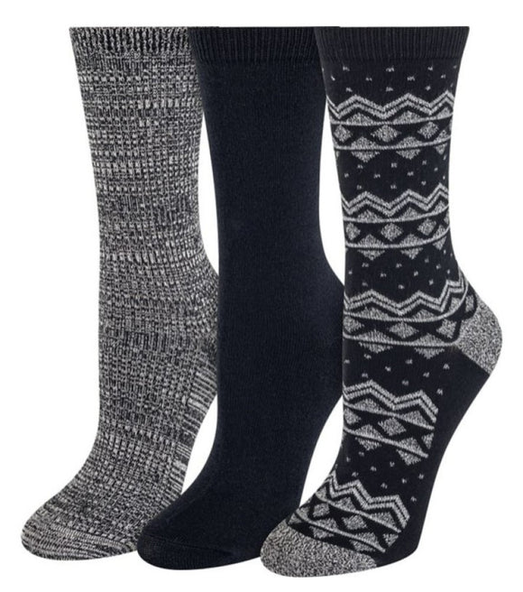 Blue Mountain 06LXC36113 Women's Fashion Cable Crew Socks Size 9-11 Black 3-Pair