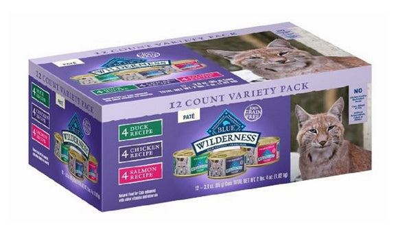 Blue Buffalo Wilderness 801547 Pate Recipe 12 Cans Variety Pack 3 oz. Cat Food