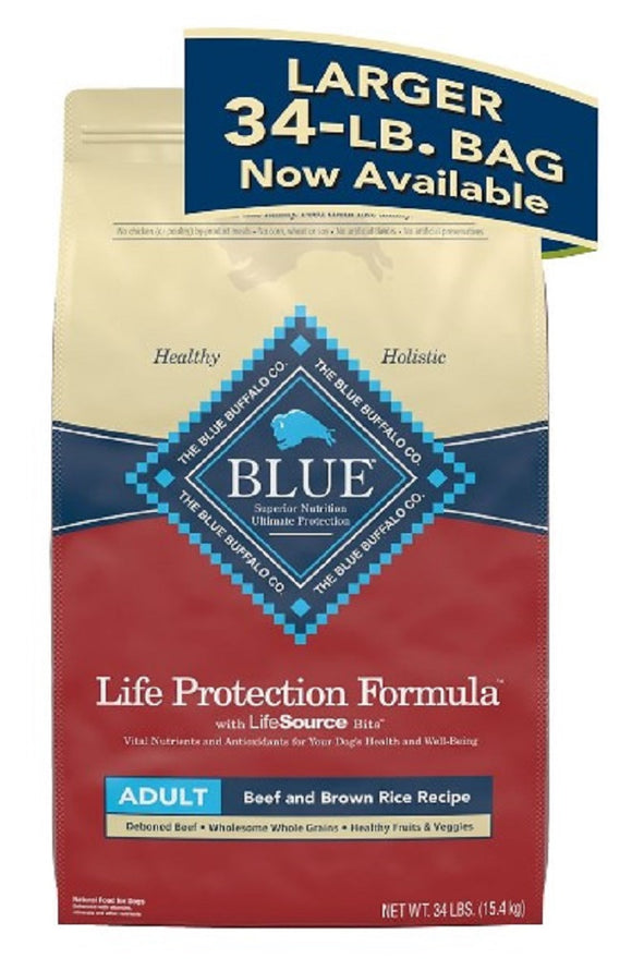 Blue Buffalo 804084 Adult Dry Dog Food, Beef & Brown Rice Recipe - 34 lbs