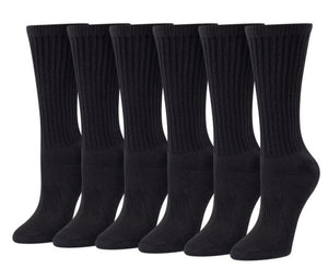 Blue Mountain PL-BB-1046-9-BLK Women's Odor Control Crew Socks M, Black 6-Pack