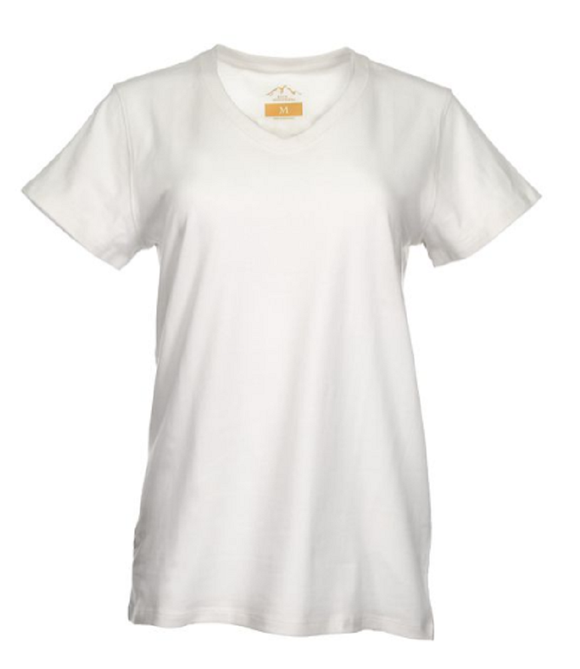 Blue Mountain YKL-9072 Women's Short Sleeve V-Neck T-shirt, Bright White, XL