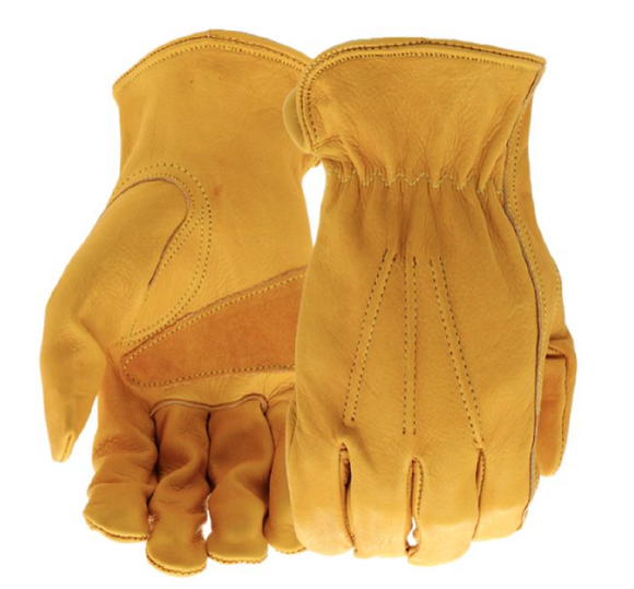 Boss B81001 Cowhide Leather Driver Work Gloves, Yellow, Medium