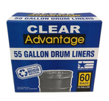 Revolution DL55C Heavy Duty Clear Drum Liner Trash Bags, 55 gal., 60-Pack