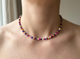 Handmade Multicolor Candy Beaded Choker, Vibrant Rainbow Seed Bead Necklace.