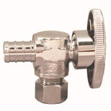 1/2 in. PEX Barb x 3/8 in. Compression Brass Quarter-Turn Angle Stop Valve Jar, Chrome-Plated Pro Pack (20-Pack)