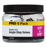 1/2 in. Chrome-Plated Brass PEX Barb x 3/8 in. Compression Quarter-Turn Angle Stop Valve Pro Pack (6-Pack)