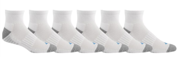 Columbia RCS628MTRWH36PR Men's Athletic Quarter Socks, 6 Pair, White, Size 10-13