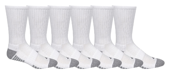 Columbia RCS942MTRWH16PR Men's Athletic Crew Socks, 6 Pair, White, Size 10-13