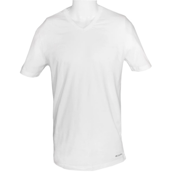 Columbia RCU3801CUWH1L Men's 100% Cotton V-Neck T-Shirt, 3-pack, White, Small