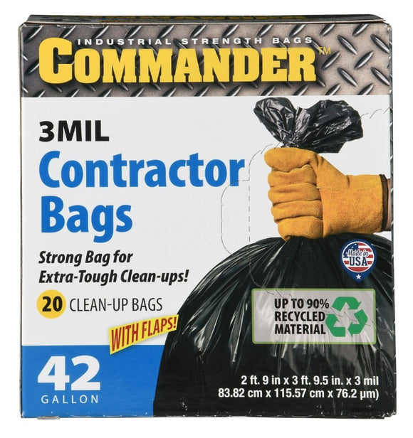 Commander Contractor Clean Up Bags 3 Mil, 42 gal. Capacity, Pack of 20