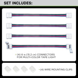 6 in. Connector Cord LED Strip Light Connector Pack (RGB+W) (4 in. x 6 in. Snap Connectors, 4 Wire Mounting Clips)