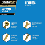 Hillman 48610 Power Pro Premium Exterior Wood Screws #9 x 2-1/2", 5lb, 443-Pcs