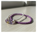 Handmade Purple and White Beaded Bracelets with Faux Pearls, Teen Jewelry