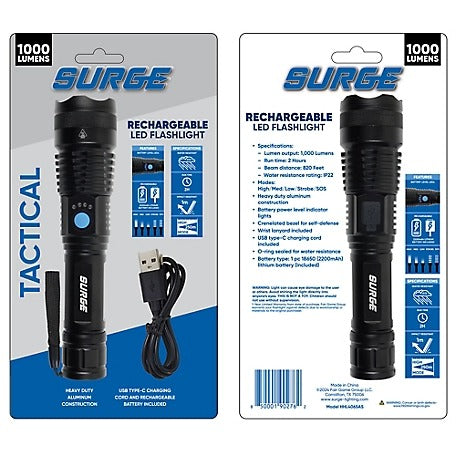 Surge HHL4065AS 1,000 Lumen Rechargeable Tactical LED Flashlight