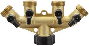 GroundWork DRG2021110 Brass Manifold with Shutoff 4 Way 3/4 Inch