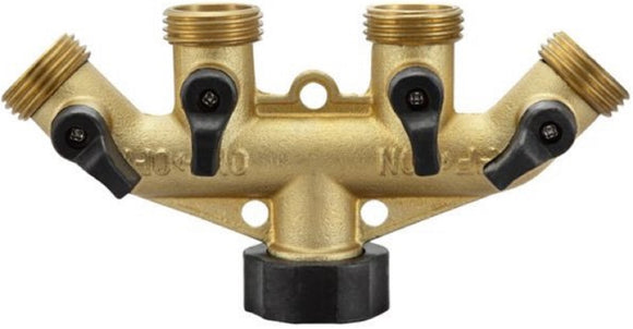 GroundWork DRG2021110 Brass Manifold with Shutoff 4 Way 3/4 Inch