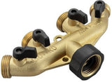 GroundWork DRG2021110 Brass Manifold with Shutoff 4 Way 3/4 Inch