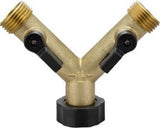 GroundWork DRG2021112 Brass Dual Hose Connector 3/4 Inch with Shutoff