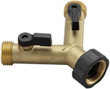 GroundWork DRG2021112 Brass Dual Hose Connector 3/4 Inch with Shutoff