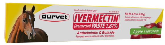 Durvet 387772 Ivermectin 1.87% Horse Wormer Paste, Apple Flavor- 1 pack