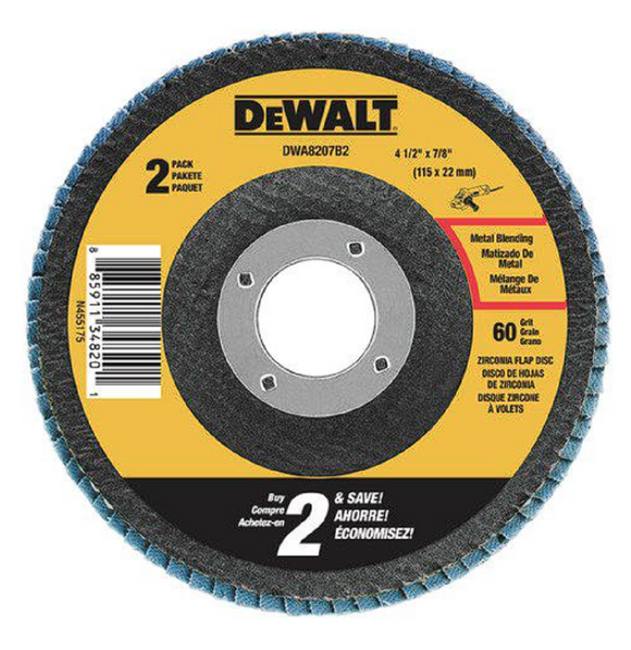 DeWALT DWA8207B2 4-1/2 x 7/8-inch 60 Grit T29 Flap Discs Pack of 2