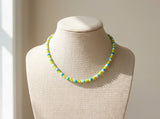 Handmade Lime & Turquoise Beaded Choker, Minimalist Seed Bead Necklace, Summer Surf Jewelry, Dainty Beach Layering Piece for Her