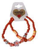 Handmade Orange & Pearl Bloom Beaded Bracelets, Teen Jewelry