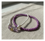 Handmade Purple and White Beaded Bracelets with Faux Pearls, Teen Jewelry
