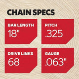 Oregon F68-21 Steel 18" 68 Link 0.325 in. Pitch, 0.063 in. Gauge ControlCut Chainsaw Chain