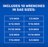 JobSmart JS202432 Chrome Alloy Standard Head SAE Combination Wrench Set, 10-pc.