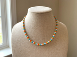 Handmade Citrus Beaded Necklace, Colorful Summer Choker, Y2K Indie Aesthetic Jewelry, Orange Green Blue White Beads