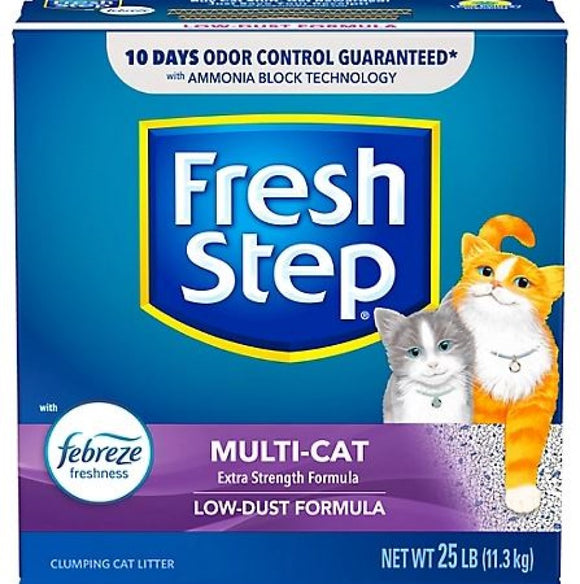 Fresh Step 30468 Scented Multi-Cat 25 Pounds Box Clumping Litter with Febreze