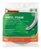 Frost King V443H Vinyl Foam Weather-Strip Tape, Grey, 3/16 in. x 3/8 in. x 17 ft., Fits Gaps 1/4-1/8 in.