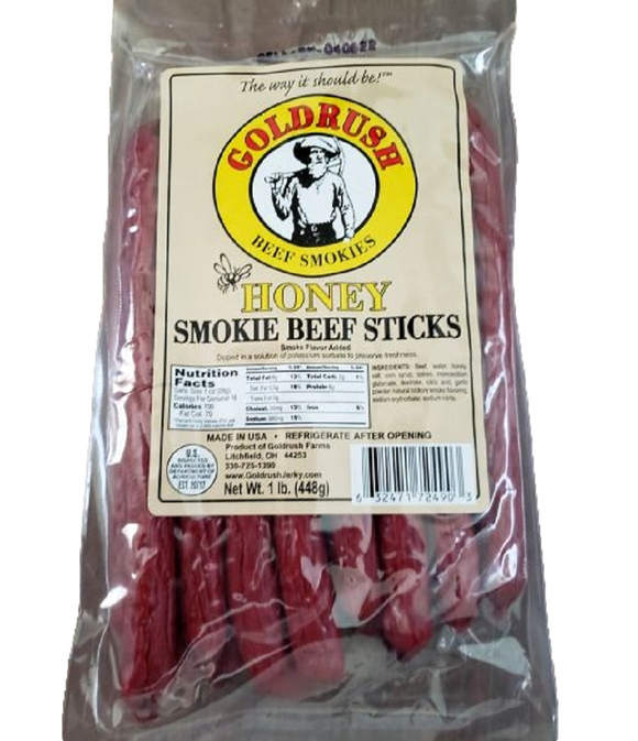 Gold Rush 72490 100% Smoked Beef Sticks, Honey, 1 lb.