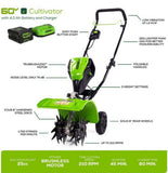 Greenworks 2800602VT Brushless Cordless Cultivator w/ 4.0AH Battery and Charger